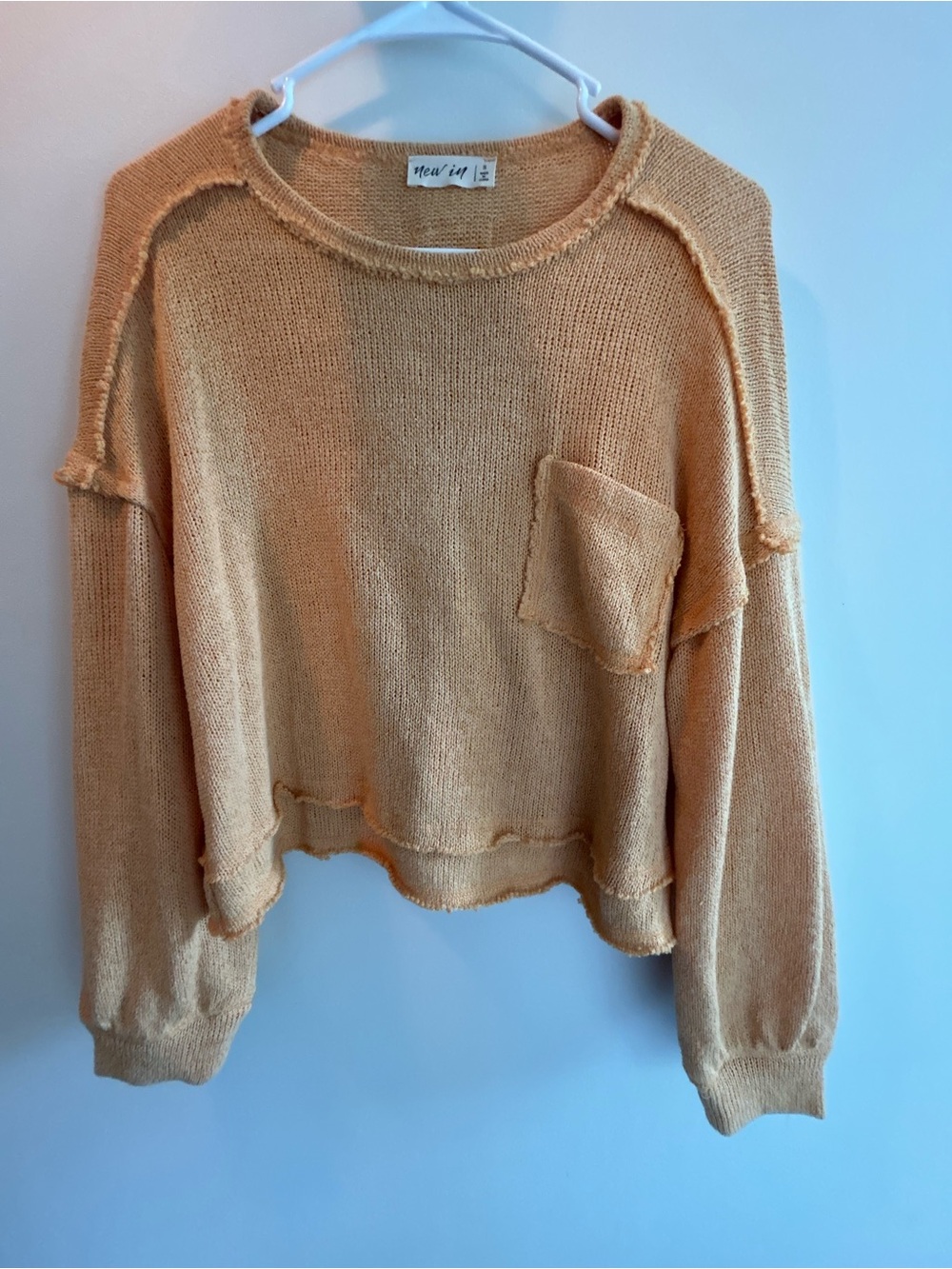 Relaxed Crewneck Sweater with Front Patch Pocket - Mustard/Yellow